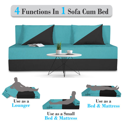 Adorn India Easy Desmond 3 Seater Sofa Cum Bed 6 x 6 (Aqua Blue & Black)