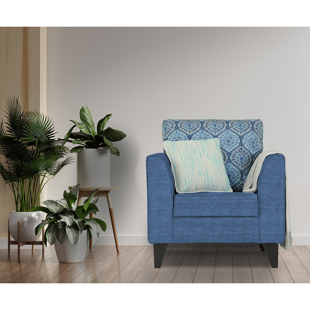 Adorn India Cortina Damask 1 Seater Sofa (Blue)