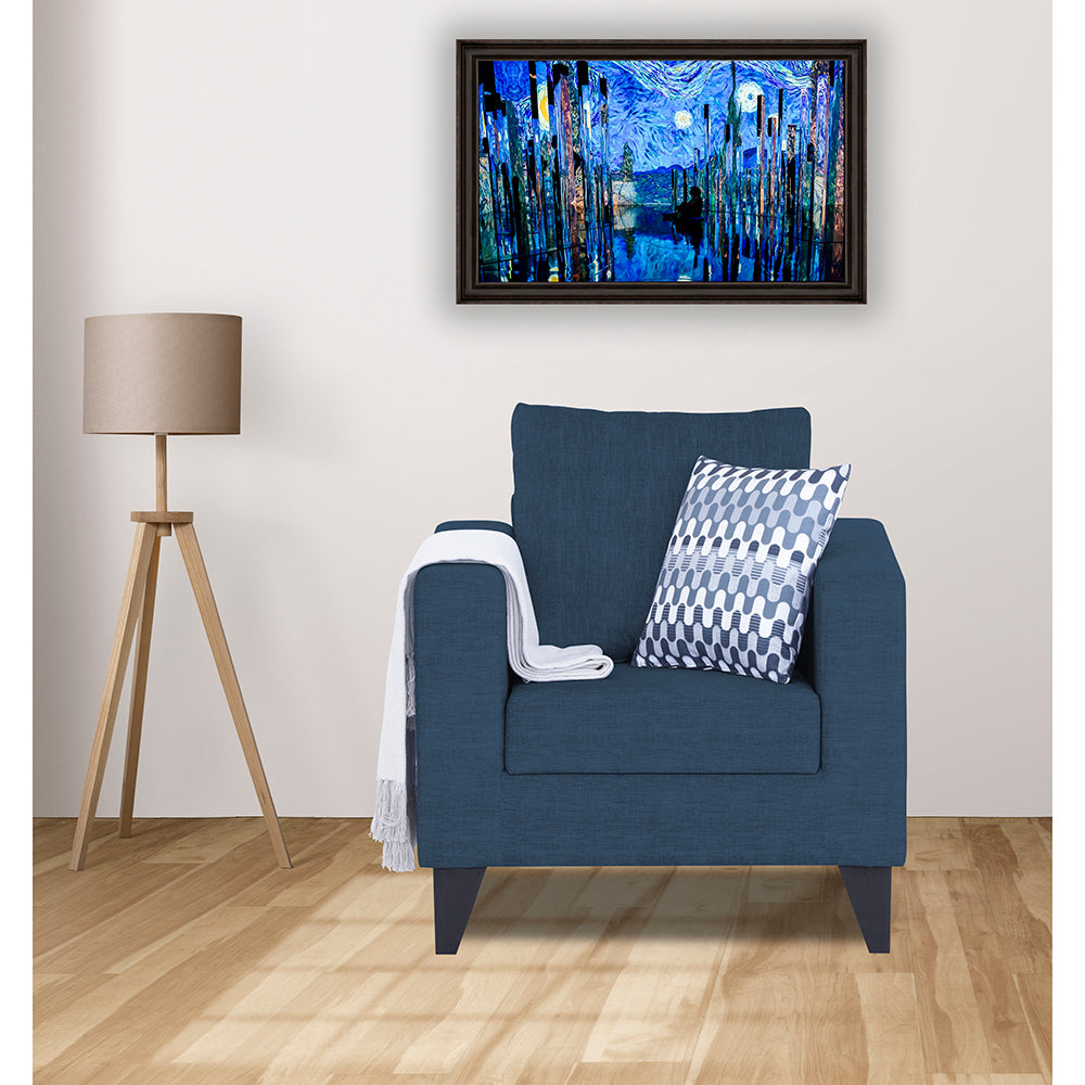 Adorn India Hallton Plain 1 Seater Sofa (Blue) (3 Year Warranty)