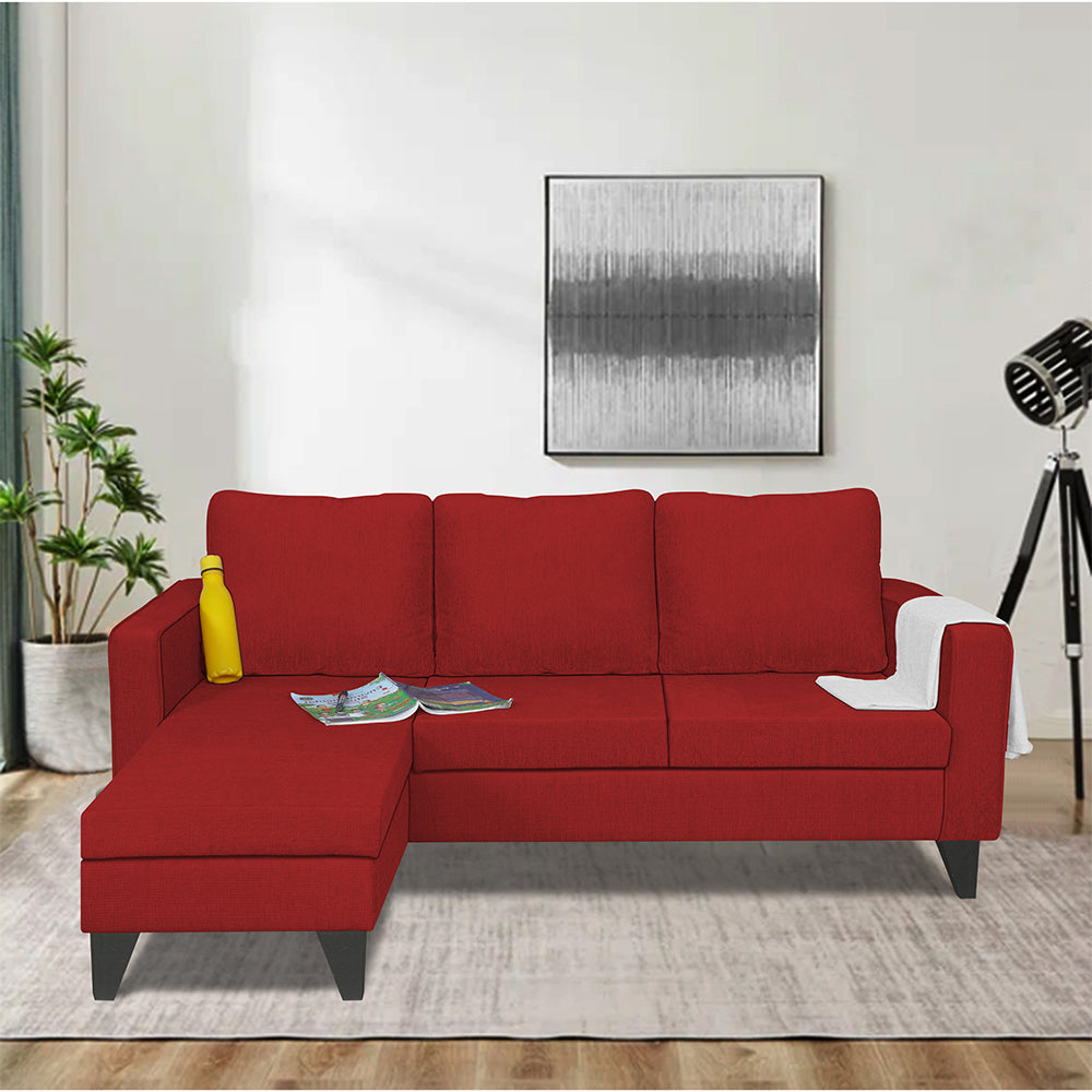 Adorn India Chandler L Shape 4 Seater Sofa Set Plain (Red)