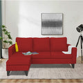 Adorn India Chandler L Shape 4 Seater Sofa Set Plain (Red)