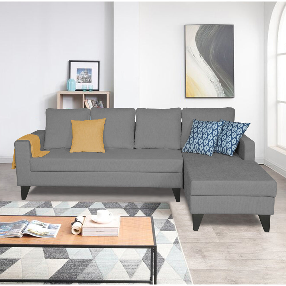Adorn India Hallton Plain L Shape 6 Seater Sofa Set RHS (Grey) (3 Year Warranty)