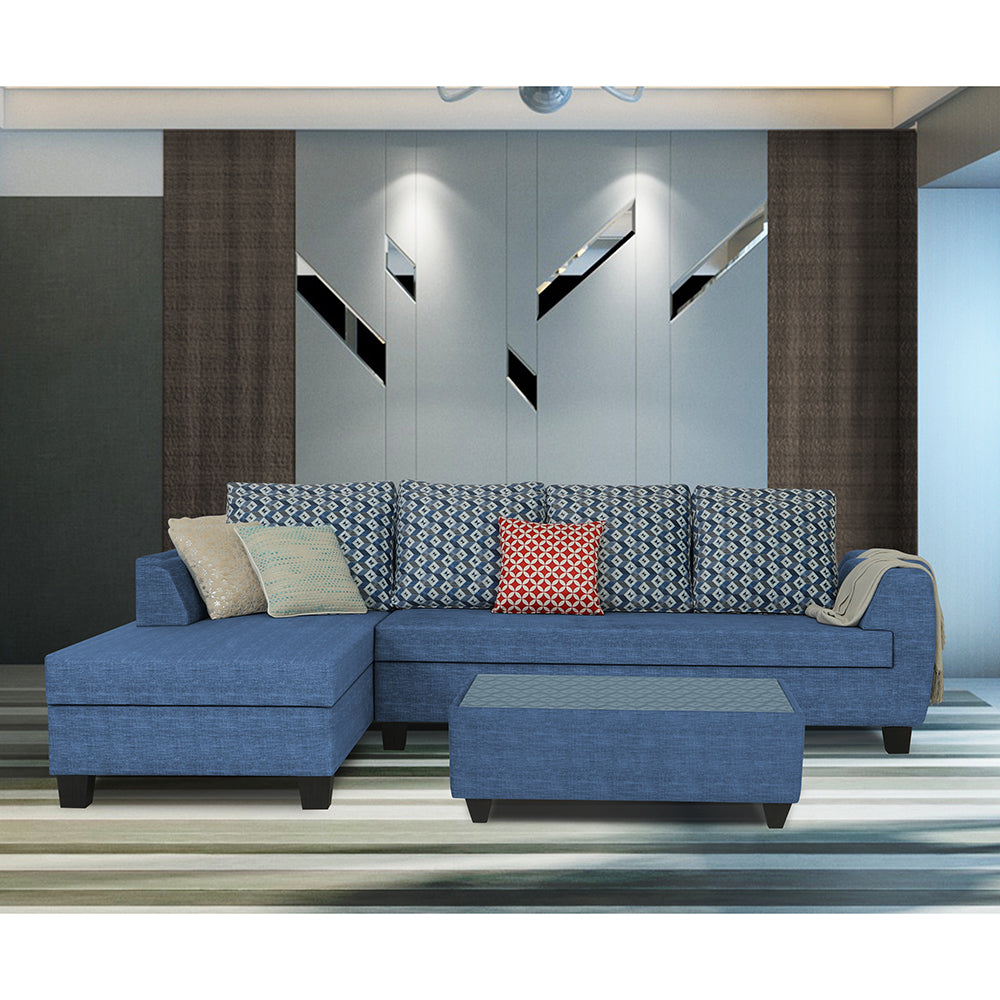Raiden Bricks Premium L Shape 6 Seater Sofa Set with Center Table (Left Hand Side) (Blue)