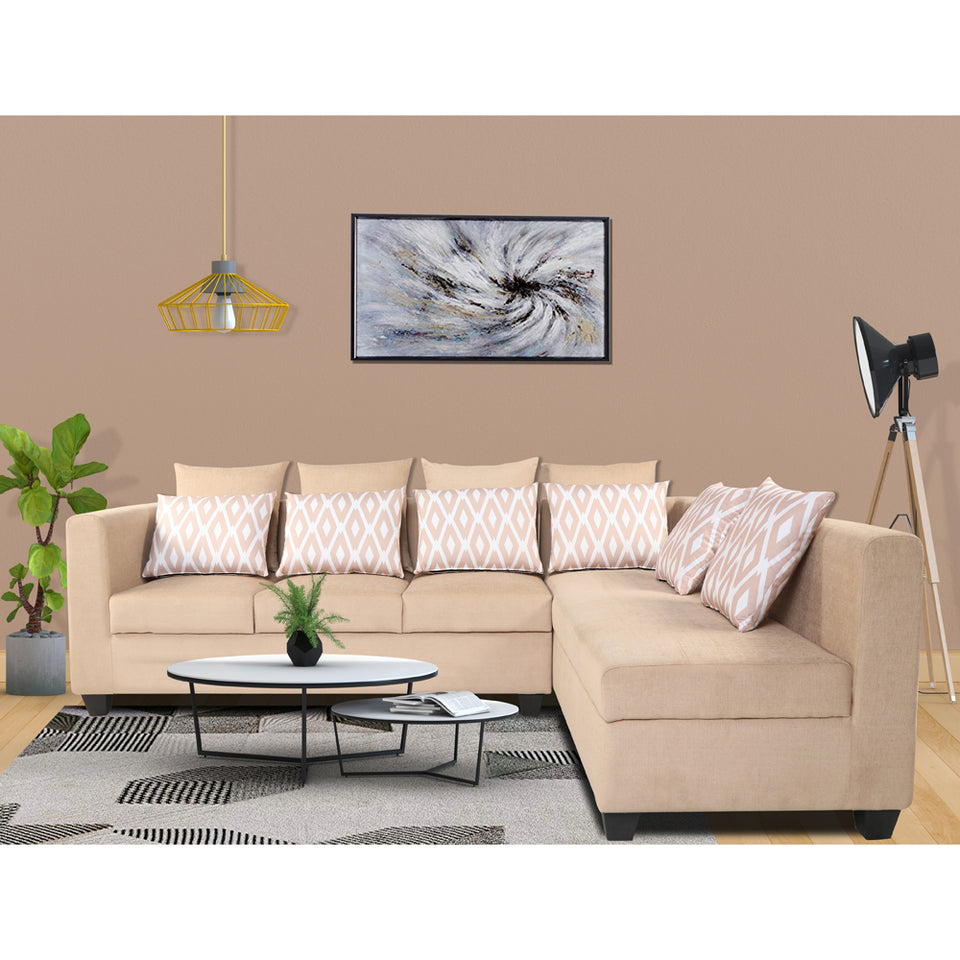 Poland L Shape 6 Seater Sofa Set (Right Side) (Beige)