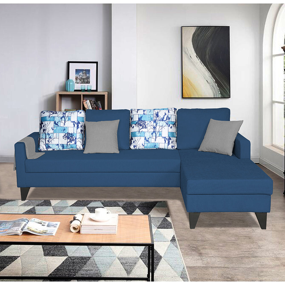 Adorn India Hallton L Shape 5 Seater Sofa Set Digitel Print (Right Hand Side) (Blue) (3 Year Warranty)