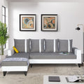 Adorn India Ashley Leatherette Fabric L Shape 6 Seater Sofa Set Stripes (Left Hand Side) (Grey & White) (3 Year Warranty)