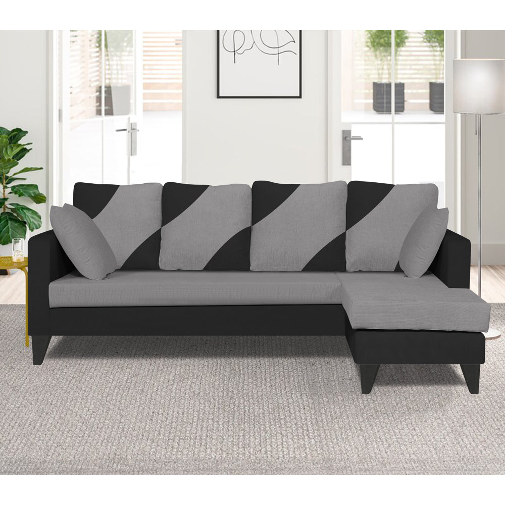 Adorn India Denver L Shape 5 Seater Sofa Set (Right Hand Side) (Grey & Black)