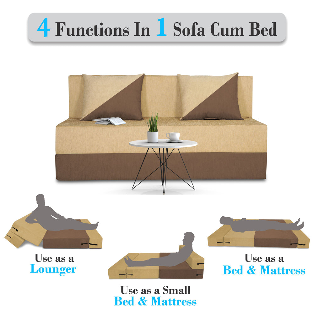 Adorn India Easy Desmond 2 Seater Sofa Cum Bed 4 X 6 (Brown & Beige) (1 Year Warranty)