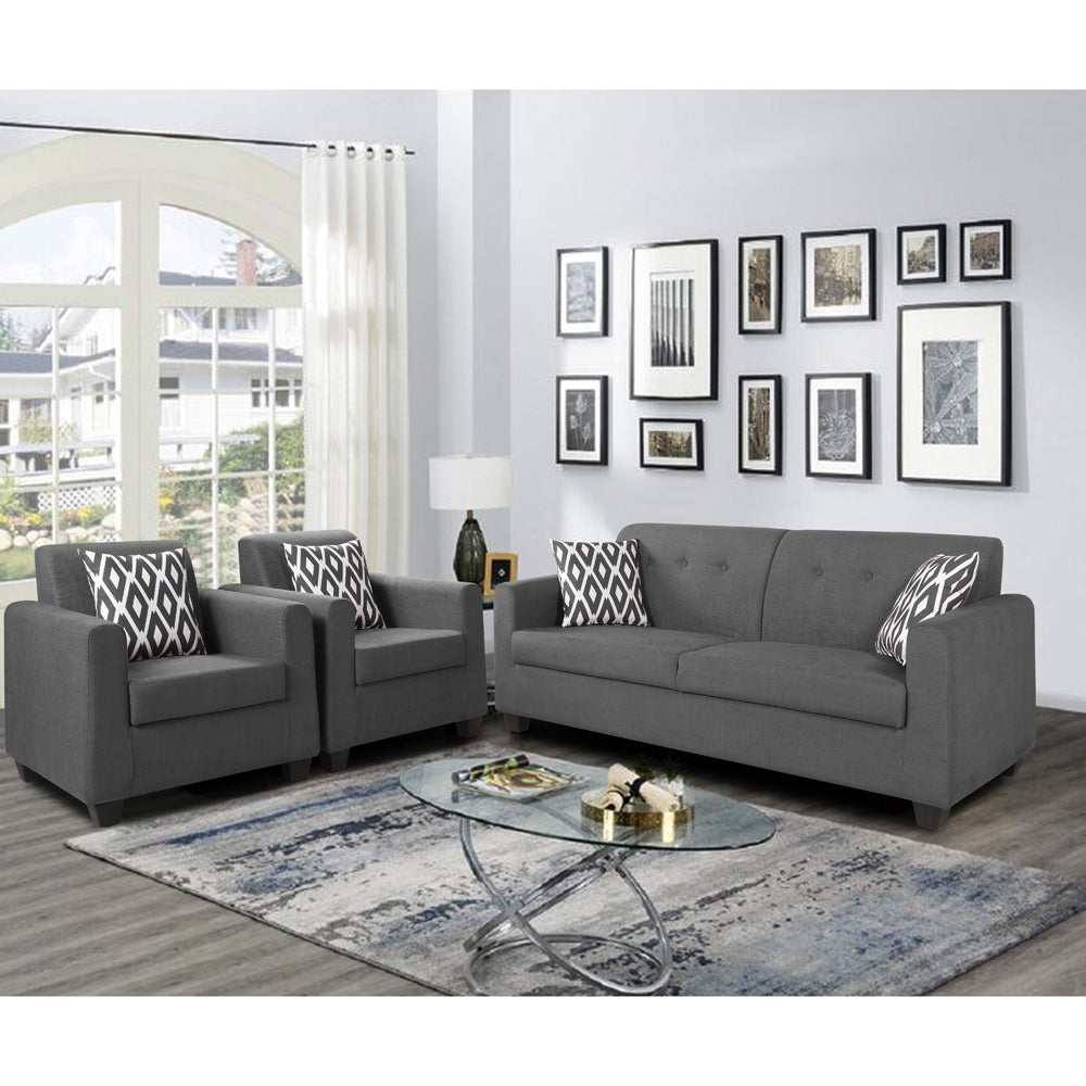 Adorn India Wood Blazer Plus 3-1-1 Five Seater Sofa Set (Grey)