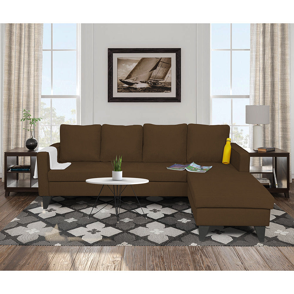 Adorn India Chandler L Shape 5 Seater Sofa Set Plain (Right Hand Side) (Brown)