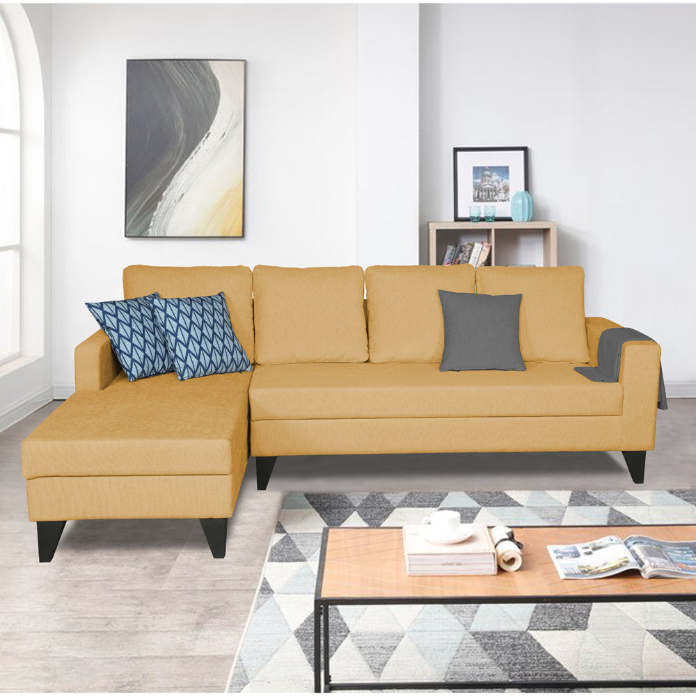 Adorn India Hallton L Shape 5 Seater Sofa Set Plain (Left Hand Side) (Beige)