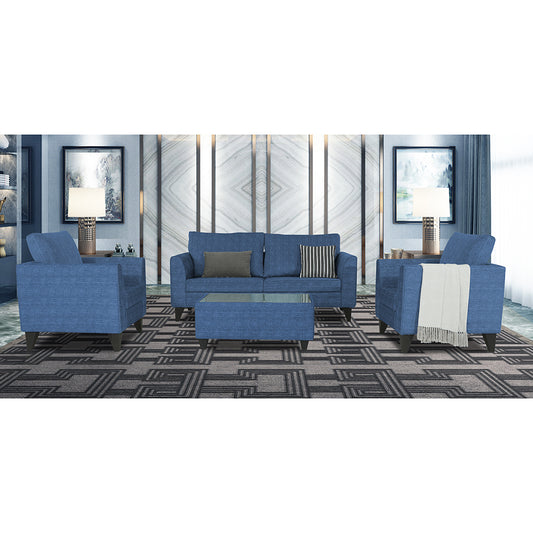 Adorn India Enzo Decent 3+1+1 5 Seater Sofa Set with Centre Table (Blue)