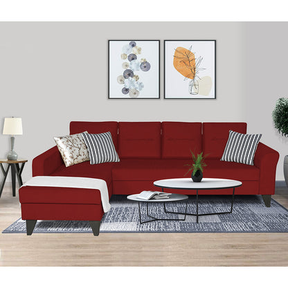 Adorn India Maddox Tufted L Shape 5 Seater Sofa Set (Left Hand Side) (Maroon)