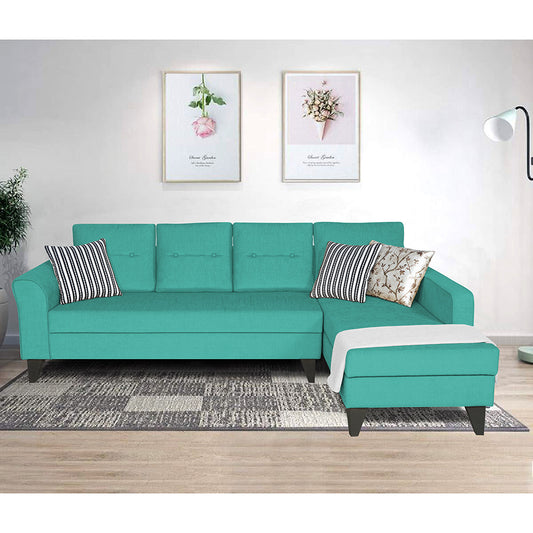 Adorn India Maddox Tufted L Shape 6 Seater Sofa Set (Right Hand Side) (Aqua Blue)