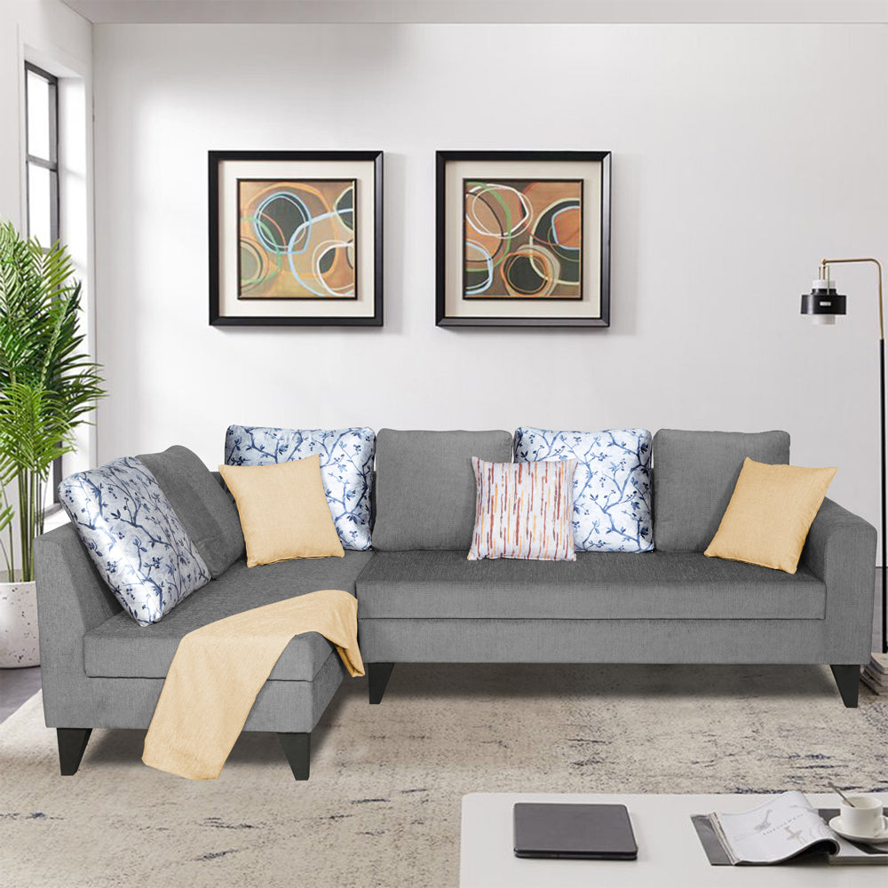 Adorn India Bryson L Shape 6 Seater Sofa Set Digitel Print (Left Hand Side) (Grey) (3 Year Warranty)