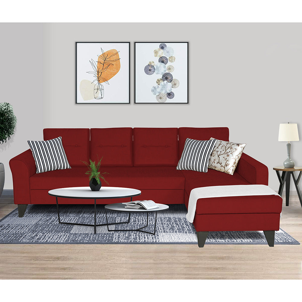 Adorn India Maddox Tufted L Shape 5 Seater Sofa Sofa Set RHS (Maroon) (3 Year Warranty)