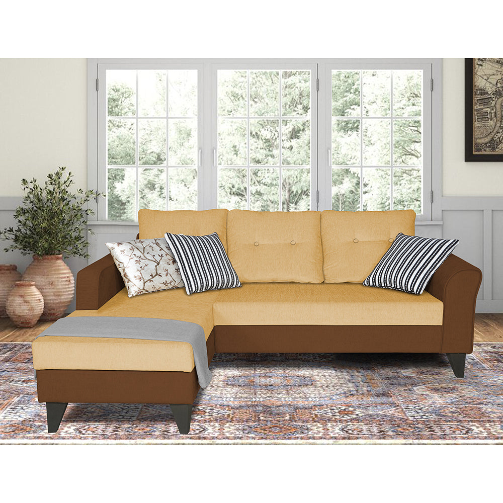 Adorn India Maddox L Shape 4 Seater Sofa Set Tufted Two Tone (Left Hand Side) (Brown & Beige)