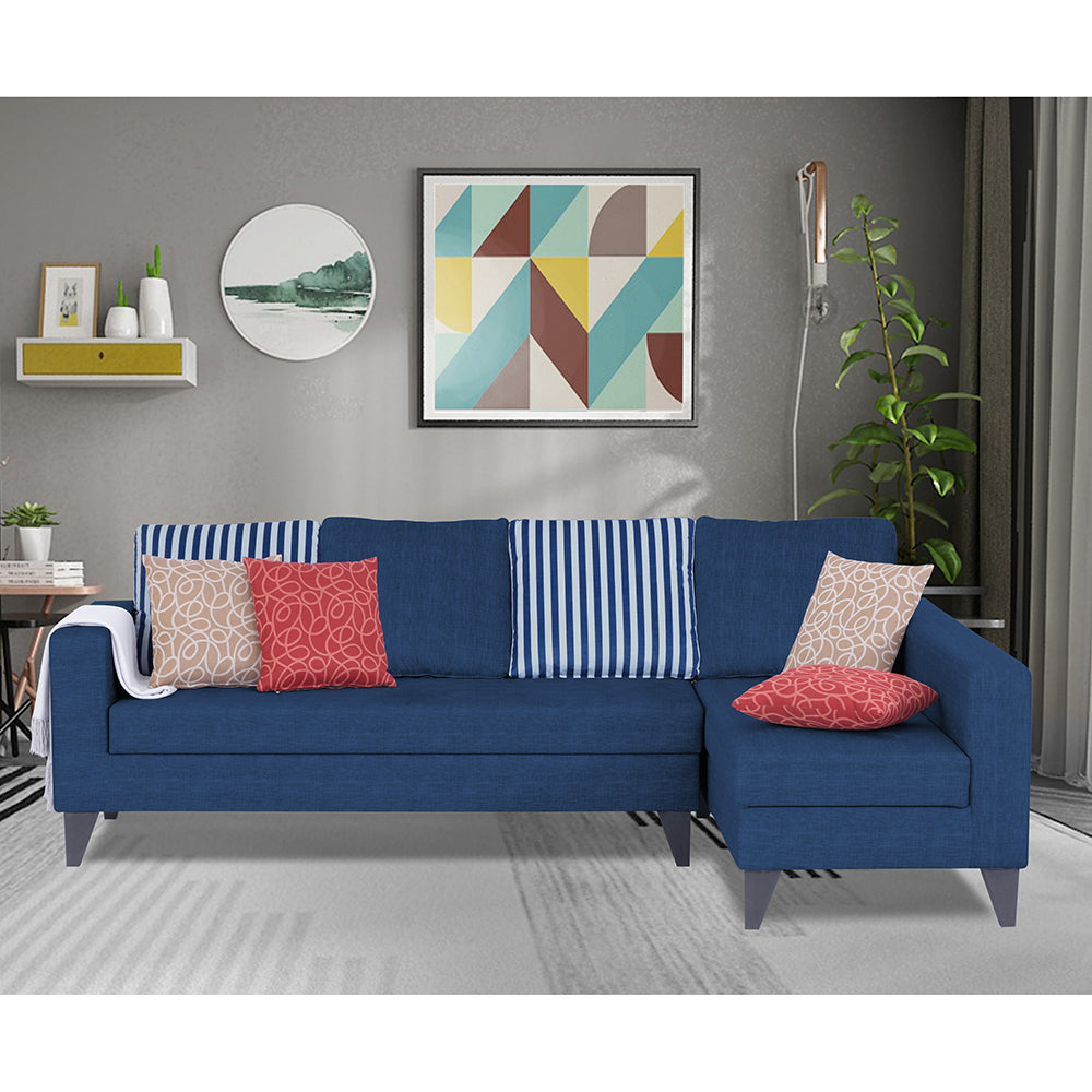 Adorn India Beetle Plus Stripes L Shape 6 Seater Sofa Set (Right Hand Side) (Blue) (3 Year Warranty)