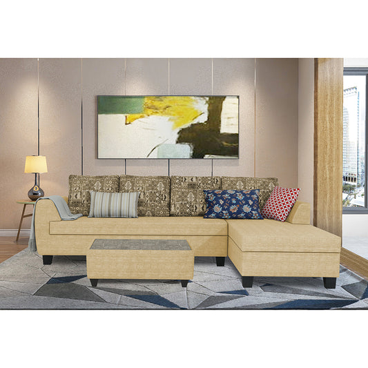 Adorn India Raiden Crafty L Shape 6 Seater Sofa Set with Center Table (Right Hand Side) (Beige) (3 Year Warranty)