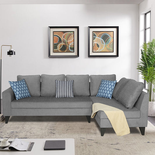 Adorn India Bryson L Shape 6 Seater Sofa Set Plain (Right Hand Side) (Grey)