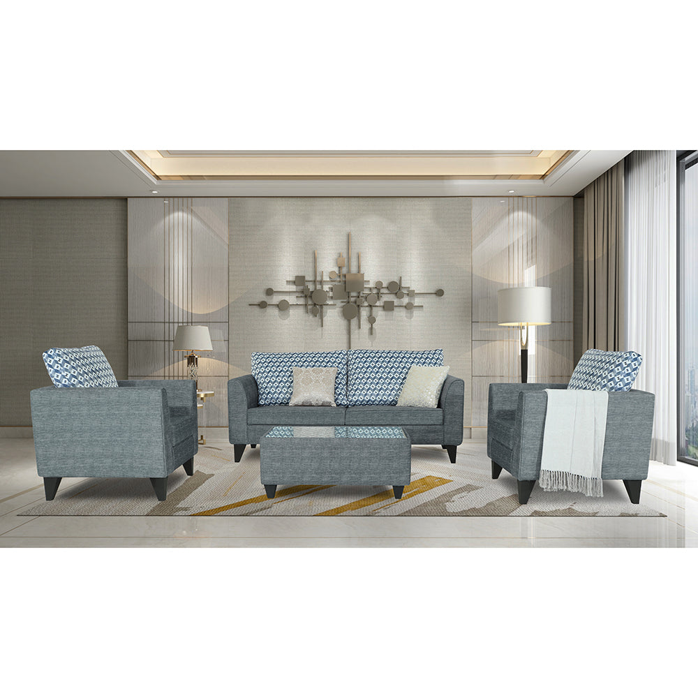 Adorn India Tornado Bricks 3+1+1 5 Seater Sofa Set with Centre Table (Grey)