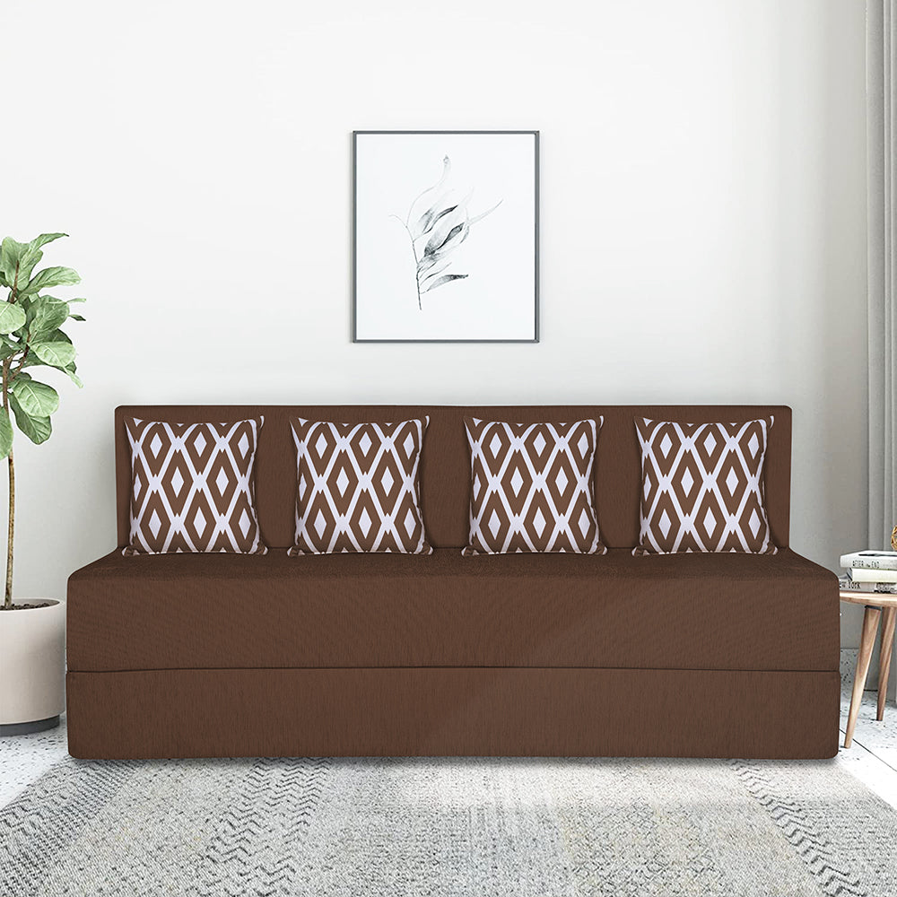 Adorn India Easy 4 Seater Sofa Cum Bed (Rhombus Pattern) Chennile Fabric - Washable Cover - Including 4 Cushion - Size 6' x 6' Ft (Brown Color) Perfect for Home & Office for Guests