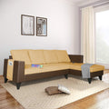 Adorn India Ashley L Shape 6 Seater Sofa Set Leatherette Fabric Plain (Right Hand Side) (Brown & Beige) (3 Year Warranty)