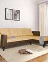 Adorn India Ashley L Shape 5 Seater Sofa Set Leatherette Fabric Plain (Right Hand Side) (Brown & Beige)