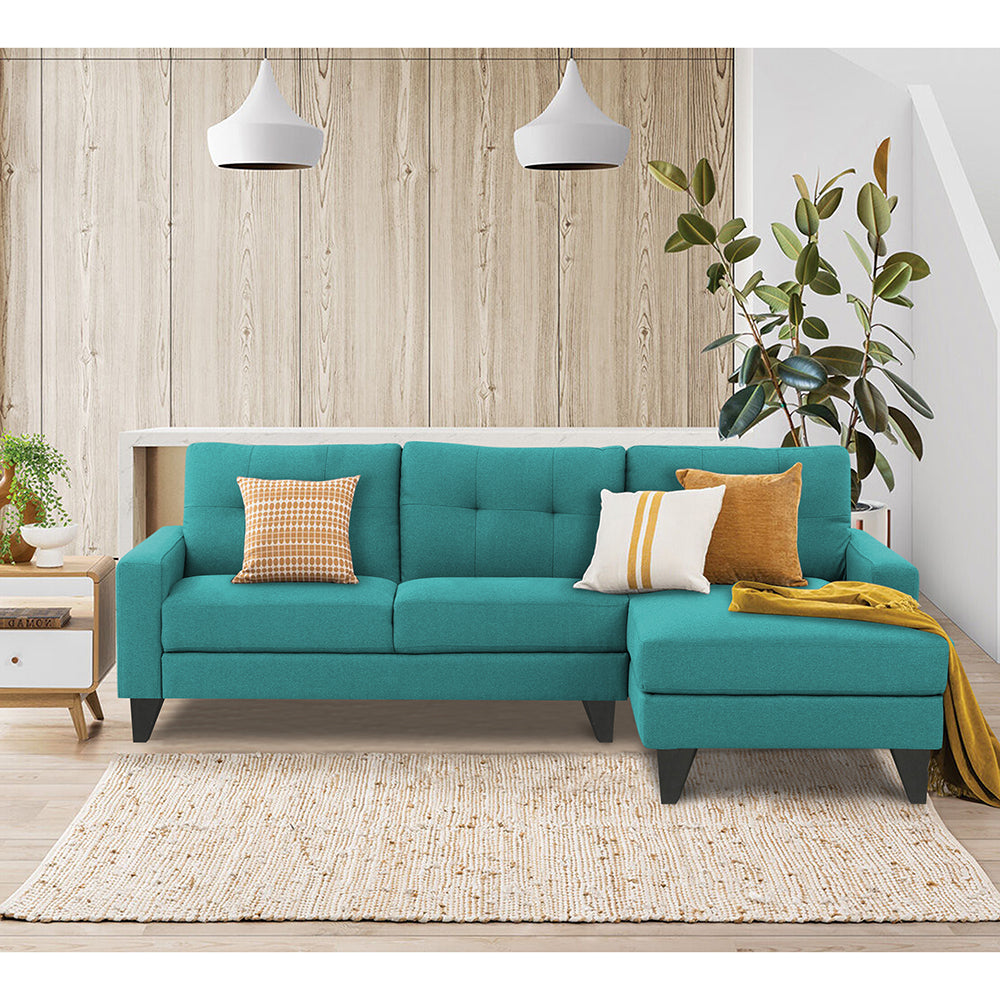 Adorn India Midas L Shape 6 Seater Sofa Set Right Hand Side (Aqua Blue)