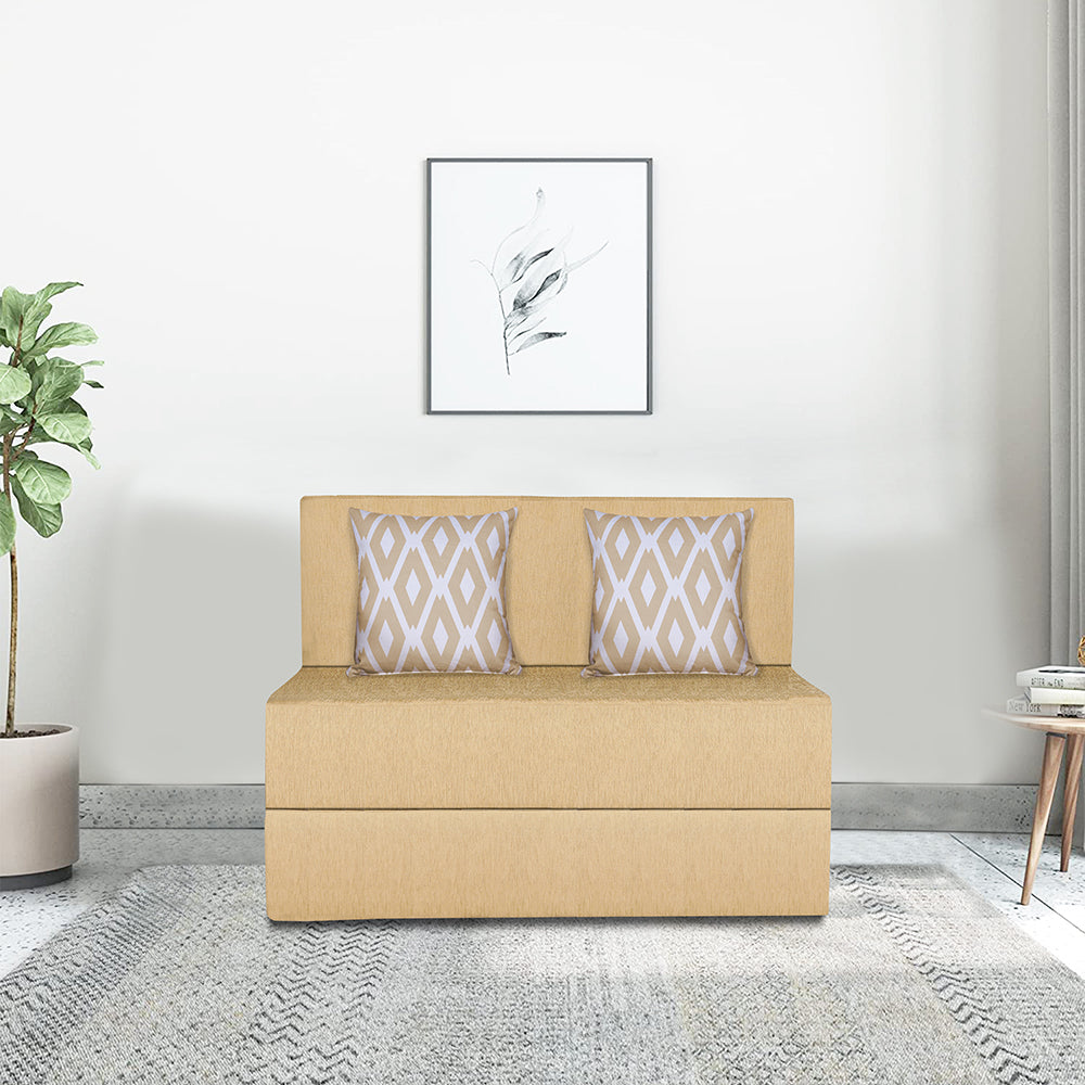Adorn India Easy 2 Seater Sofa Cum Bed (Rhombus Pattern) Chennile Fabric - Washable Cover - Including 2 Cushion - Size 3' x 6' Ft (Beige Color) Perfect for Home & Office for Guests