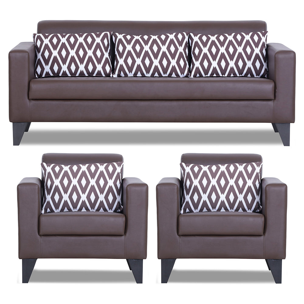 Adorn India Bladen Leatherette 3+1+1 5 Seater Sofa Set (Brown)