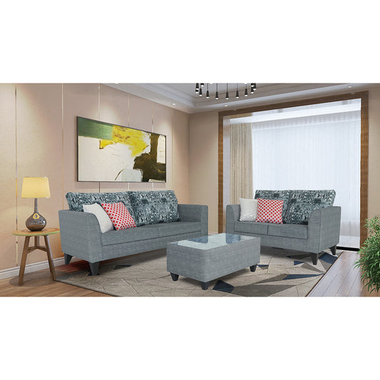 Adorn India Sheldon Craftys 3+2 5 Seater Sofa Set with Centre Table (Grey)