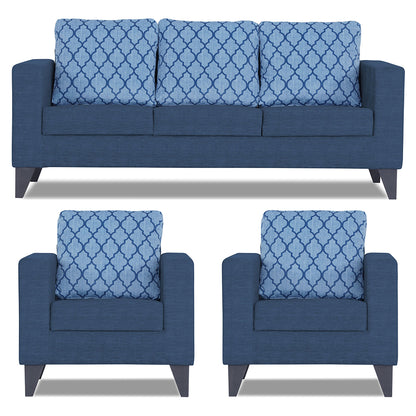 Adorn India Straight line Plus Blossom 3+1+1 5 Seater Sofa Set (Blue)