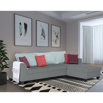 Adorn India Alexia Plus L Shape 5 Seater Sofa Set Stripes (Right Hand Side) (Grey)