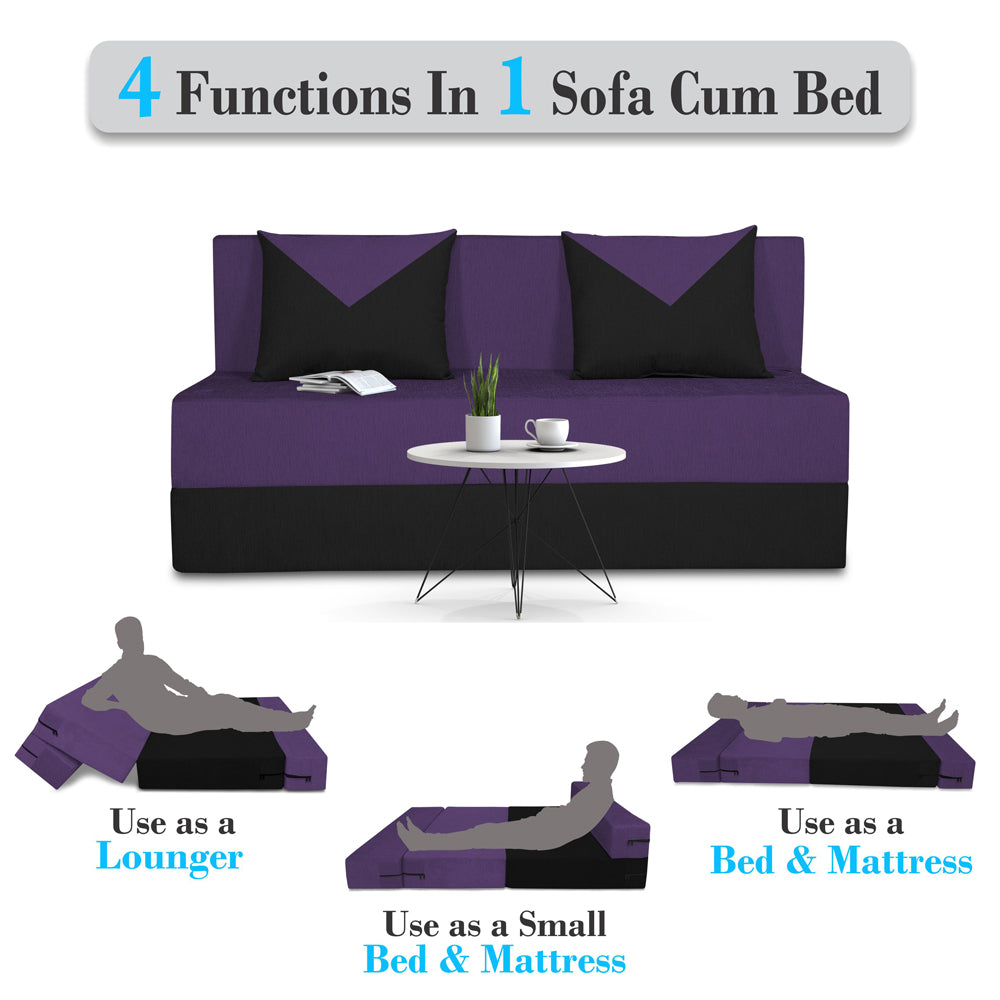 Adorn India Easy Boom 4 Seater Sofa Cum Bed 6 x 6 (Purple & Black) (1 Year Warranty)