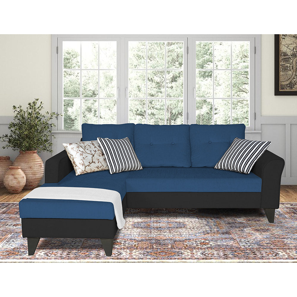 Adorn India Maddox Tufted L Shape 4 Seater Sofa Set LHS (Blue & Black) (3 Year Warranty)