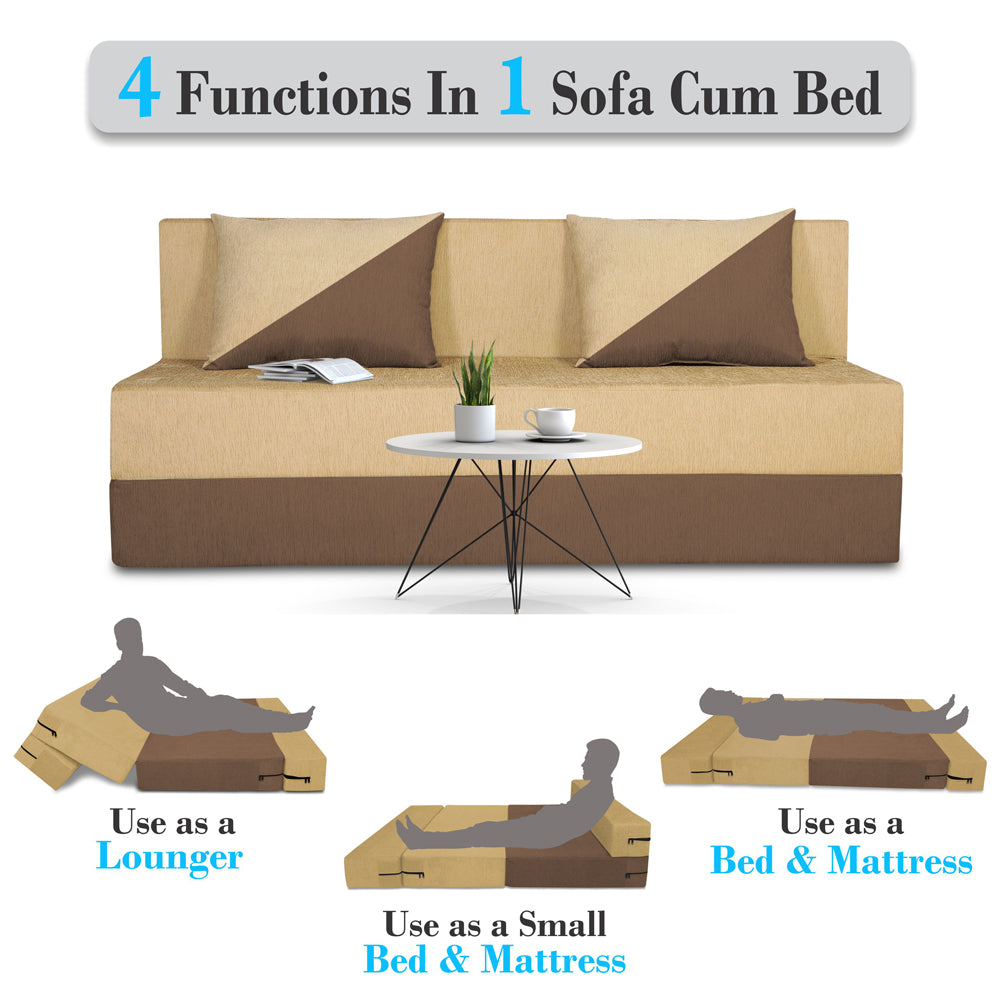 Adorn India Easy Desmond 3 Seater Sofa Cum Bed 5 X 6 (Brown & Beige) (1 Year Warranty)