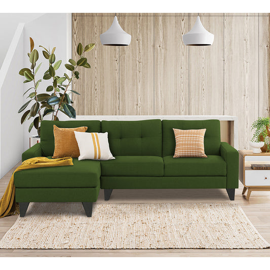 Adorn India Midas L Shape 6 Seater Sofa Set Left Hand Side (Green)