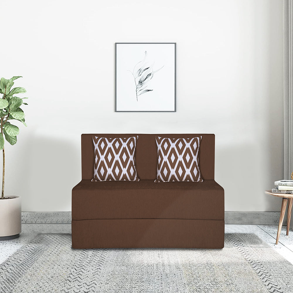Adorn India Easy 2 Seater Sofa Cum Bed (Rhombus Pattern) Chennile Fabric - Washable Cover - Including 2 Cushion - Size 3' x 6' Ft (Brown Color) Perfect for Home & Office for Guests