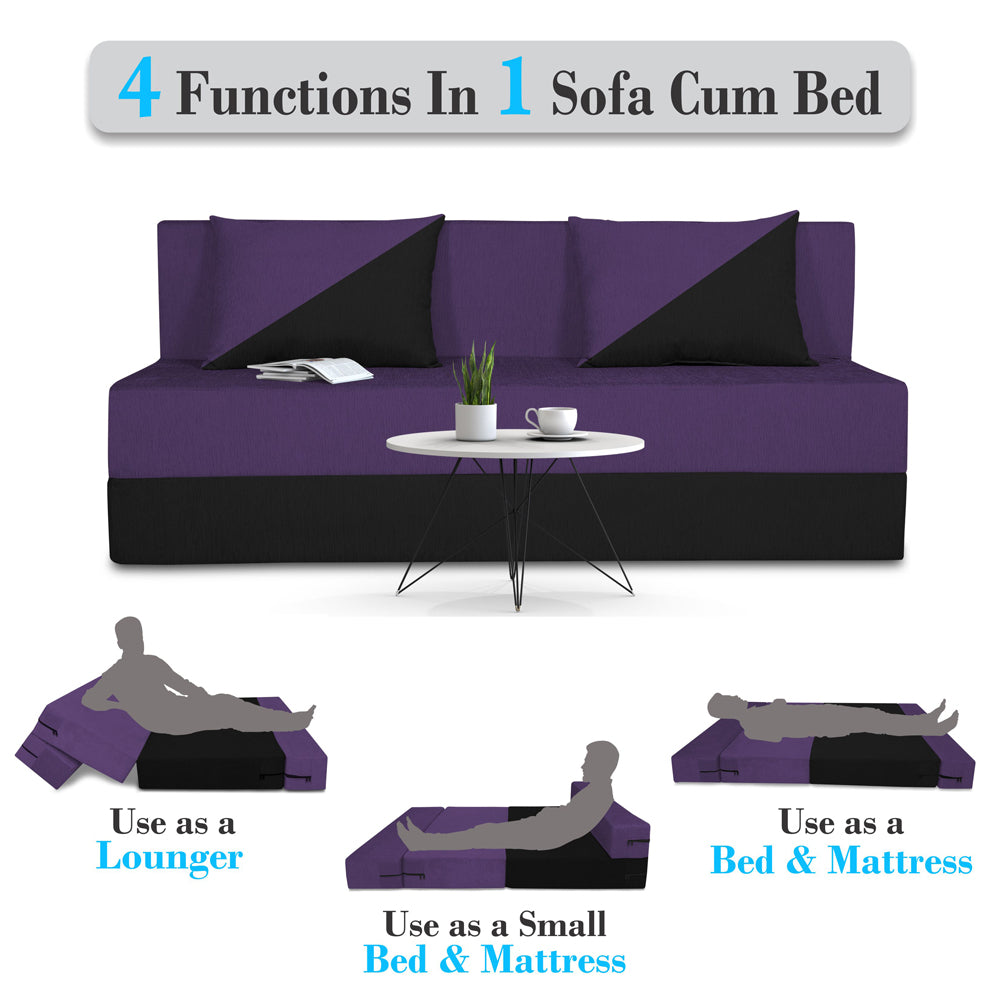 Adorn India Easy Desmond 3 Seater Sofa Cum Bed 5 x 6 (Purple & Black) (1 Year Warranty)