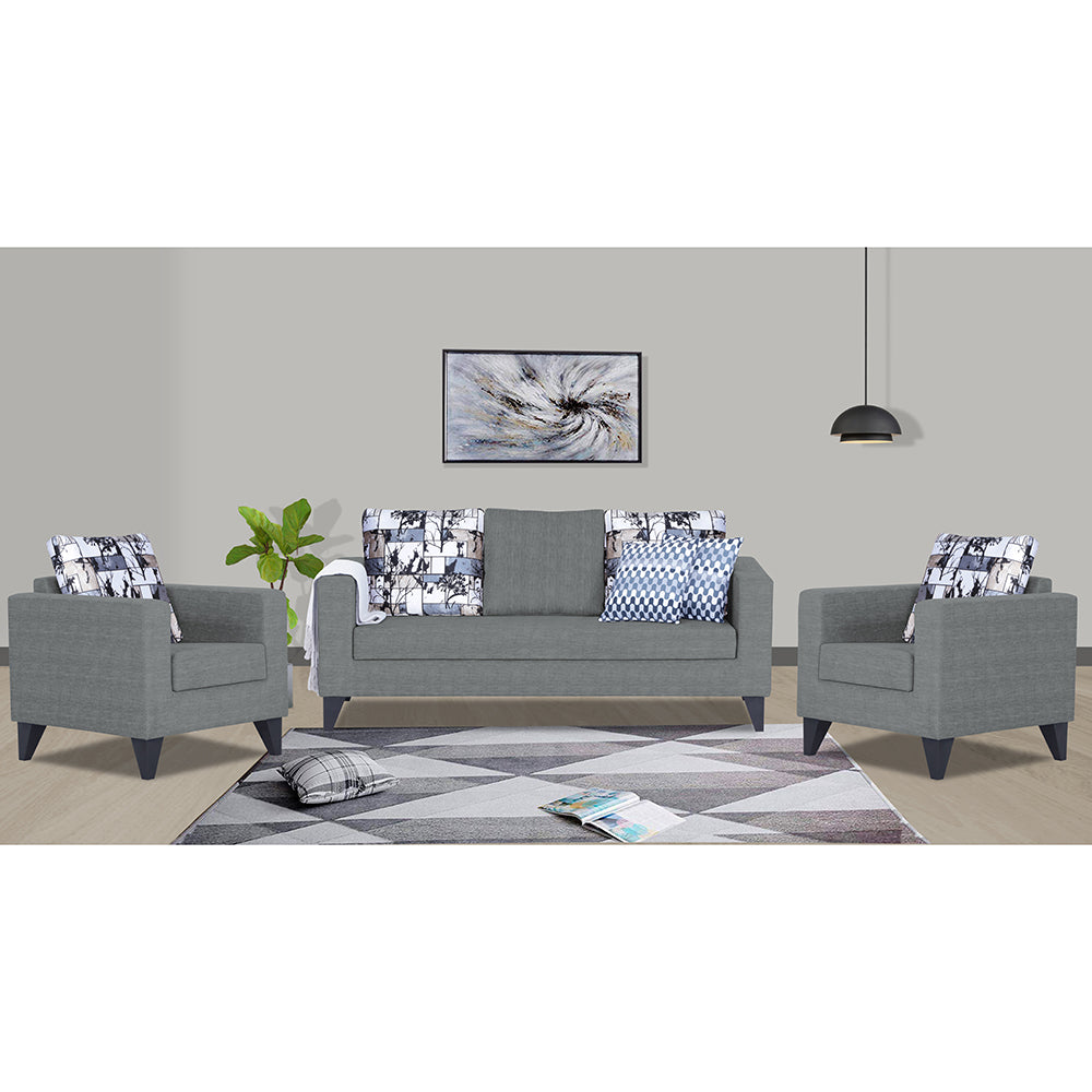 Adorn India Hallton Digital Print Cushion 3-1-1 Five Seater Sofa Set (Grey) (3 Year Warranty)