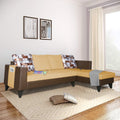 Adorn India Ashley L Shape 6 Seater Sofa Set Leatherette Fabric Digitel Print (Right Hand Side) (Brown & Beige) (3 Year Warranty)