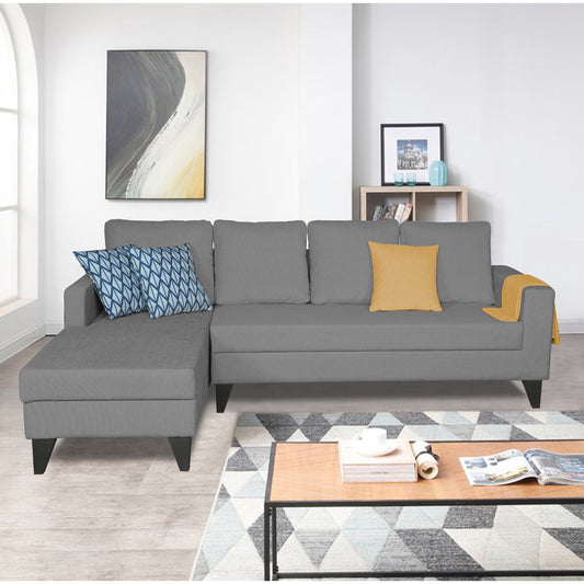 Adorn India Hallton L Shape 5 Seater Sofa Set Plain (Left Hand Side) (Grey)
