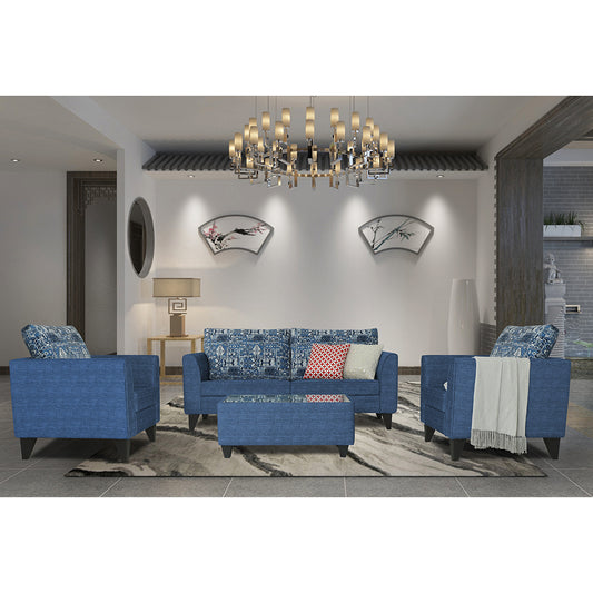 Adorn India Sheldon Crafty 3+1+1 5 Seater Sofa Set with Centre Table (Blue)