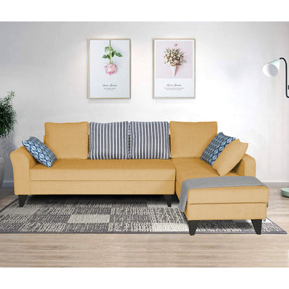 Adorn India Maddox L Shape 6 Seater Sofa Set Stripes (Right Hand Side) (Beige)