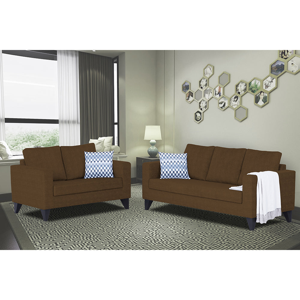 Adorn India Wood Hallton Plain 3+2 5 Seater Sofa Set (Brown) (3 Year Warranty)