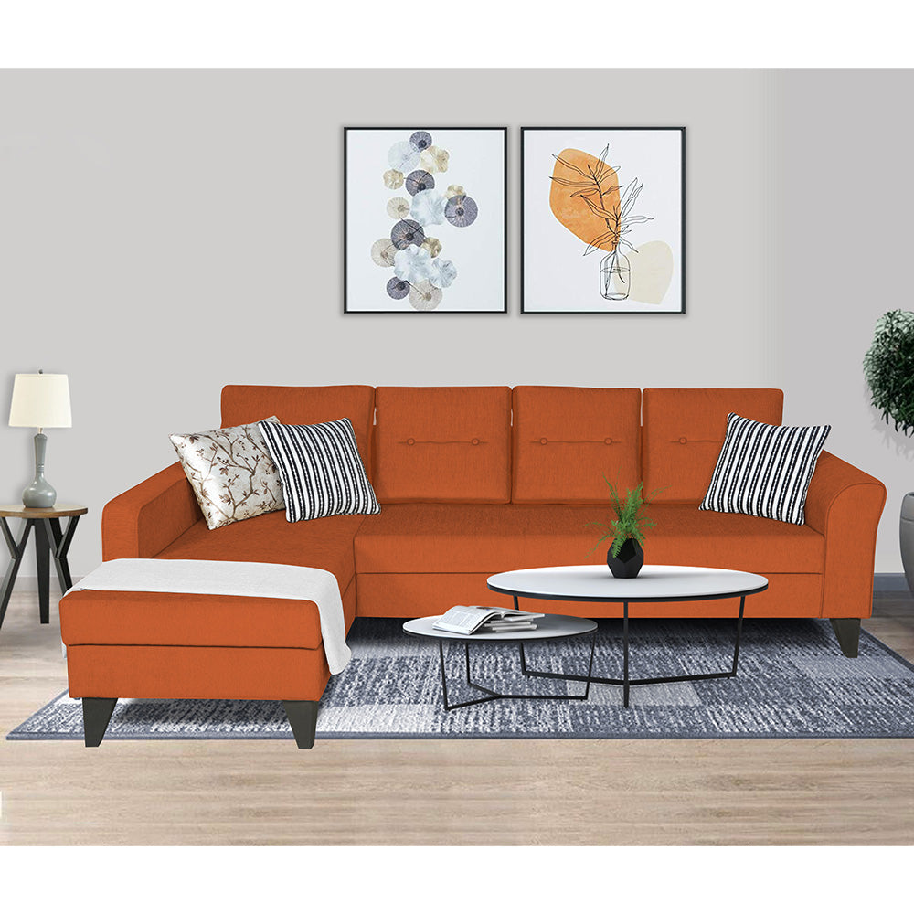 Adorn India Maddox Tufted L Shape 5 Seater Sofa Set LHS (Rust) (3 Year Warranty)
