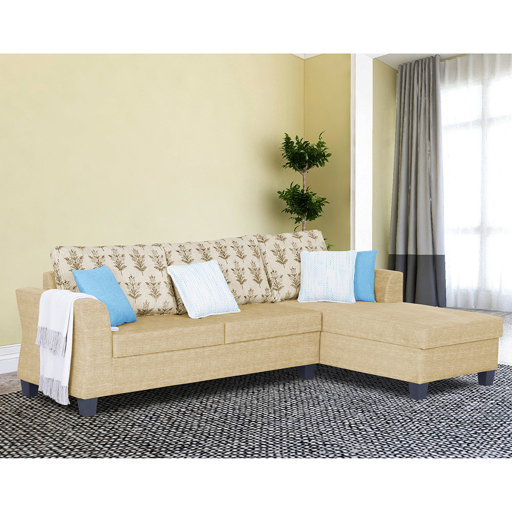 Adorn India Alexia Plus L Shape 5 Seater Sofa Set Leaf (Right Hand Side) (Beige)