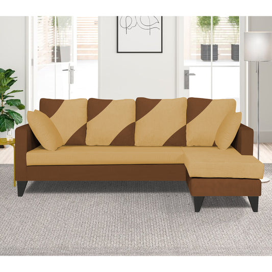 Adorn India Denver L Shape 5 Seater Sofa Set (Right Hand Side) (Brown & Beige)