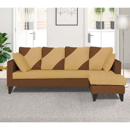 Adorn India Denver L Shape 5 Seater Sofa Set (Right Hand Side) (Brown & Beige)